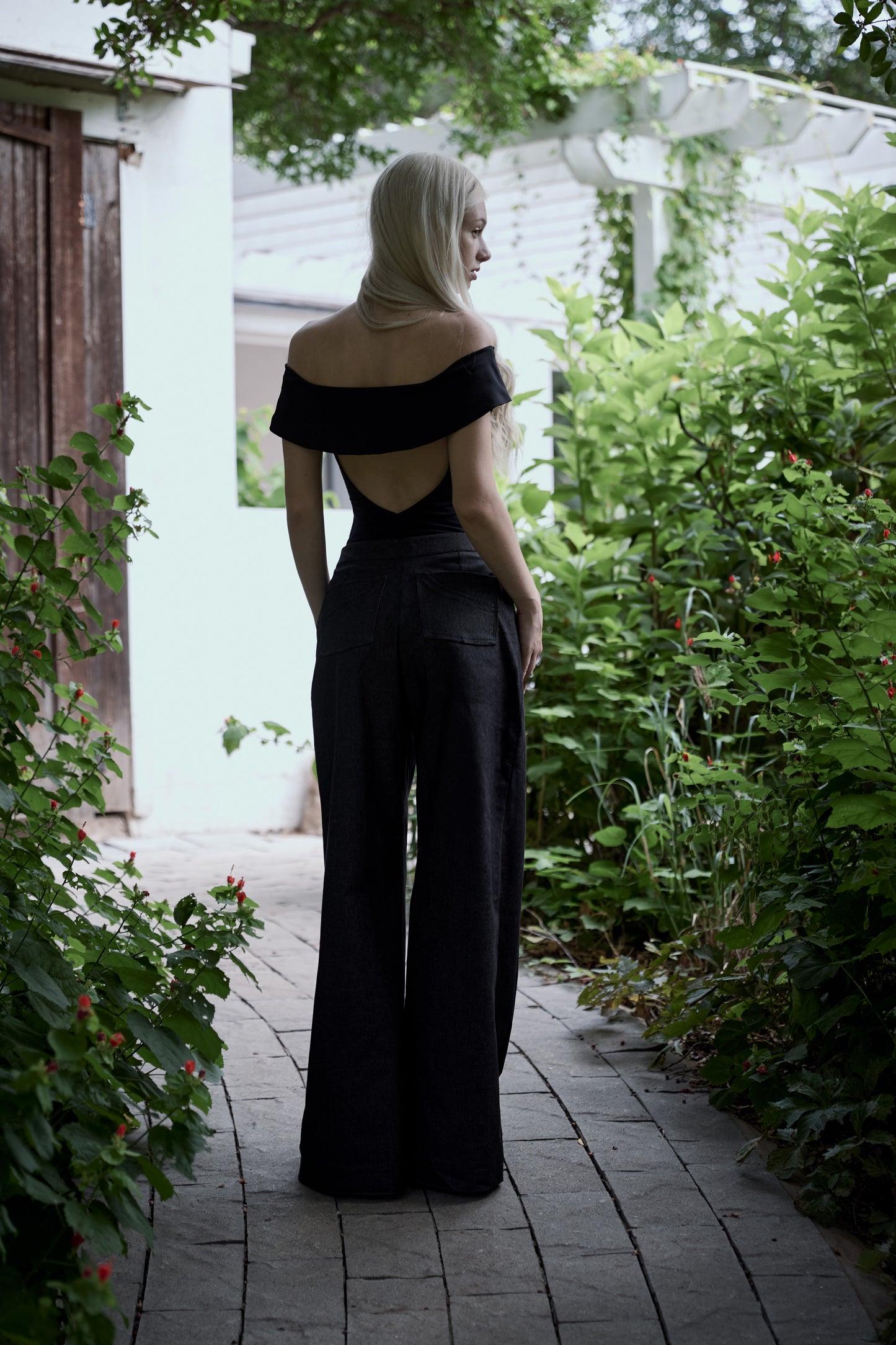 Off-the-Shoulder Jersey & Silk Bodysuit