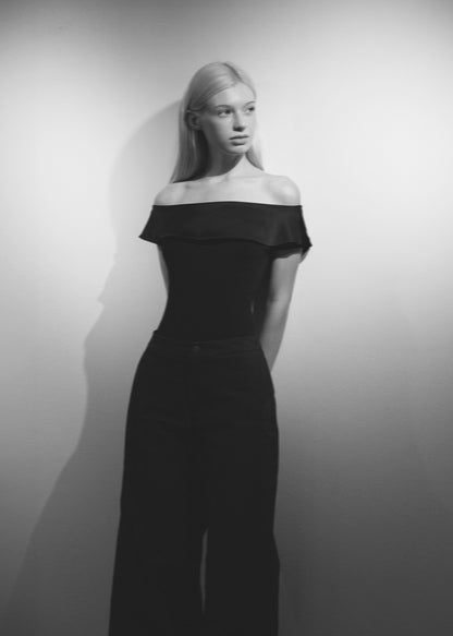 Off-the-Shoulder Jersey & Silk Bodysuit